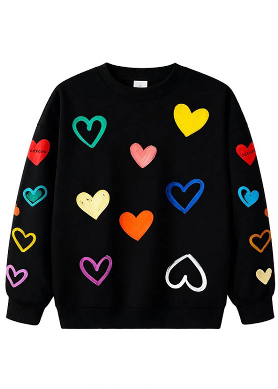 Multicolor Love Print Cotton Sweatshirts Top Oversized Winter - Image 5