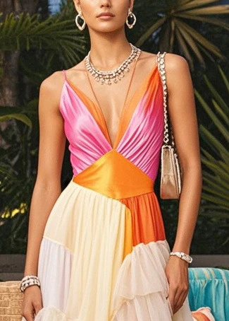 Multicolored Patchwork Tulle Sundress Exra Large Hem Summer - Image 2