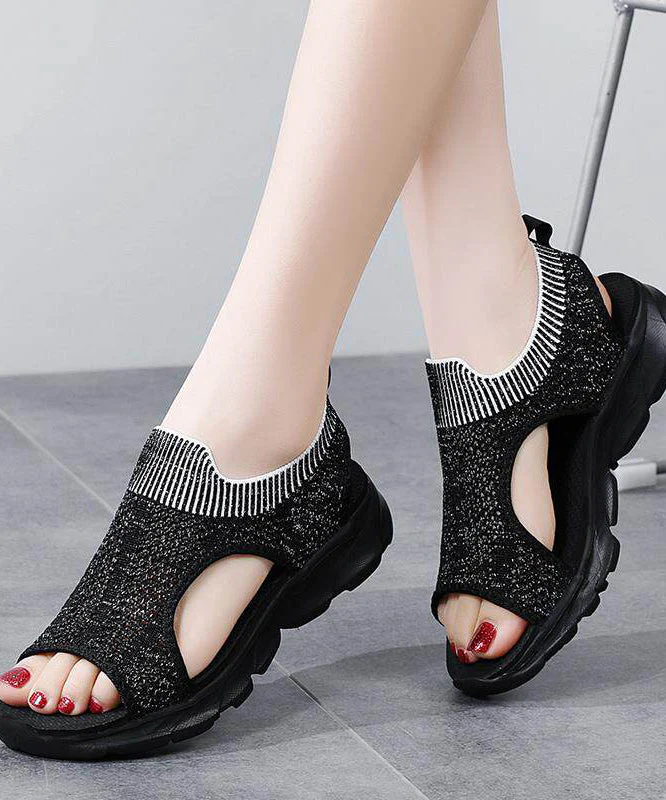 Multicolour Sandals Knit Fabric Elegant Hollow Out Sandals - Image 3