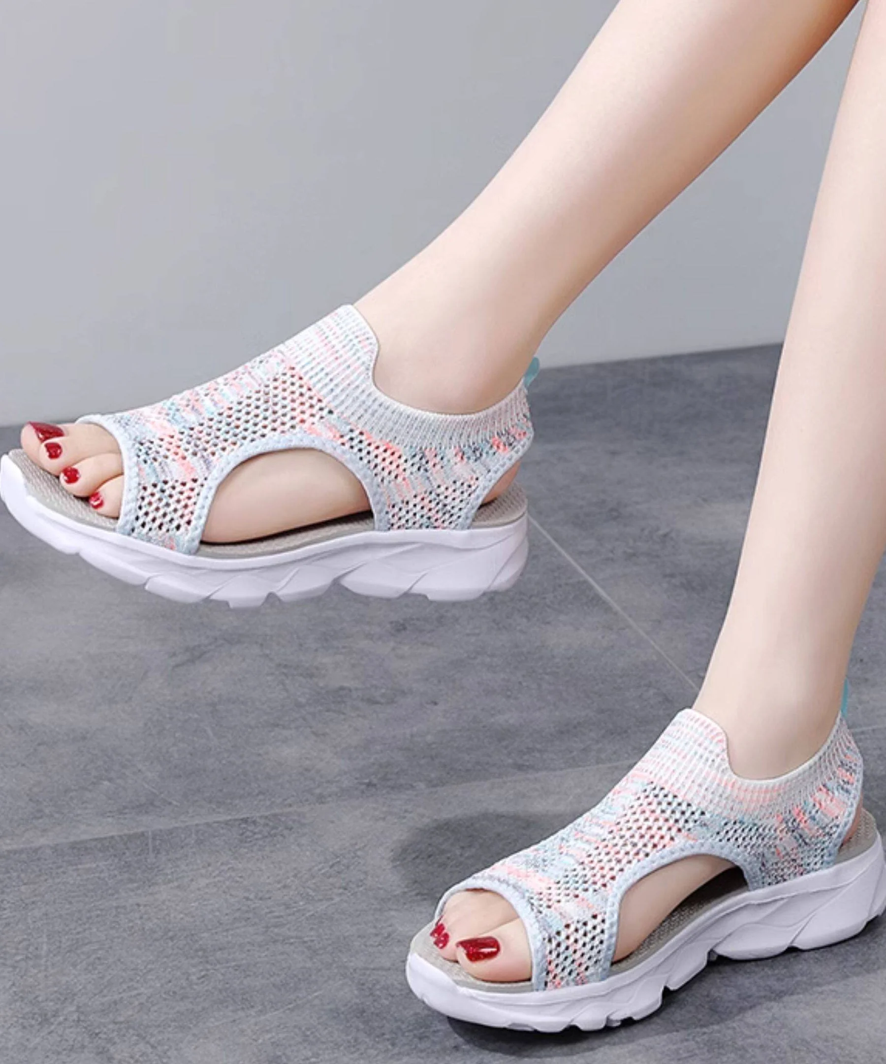 Multicolour Sandals Knit Fabric Elegant Hollow Out Sandals - Image 4