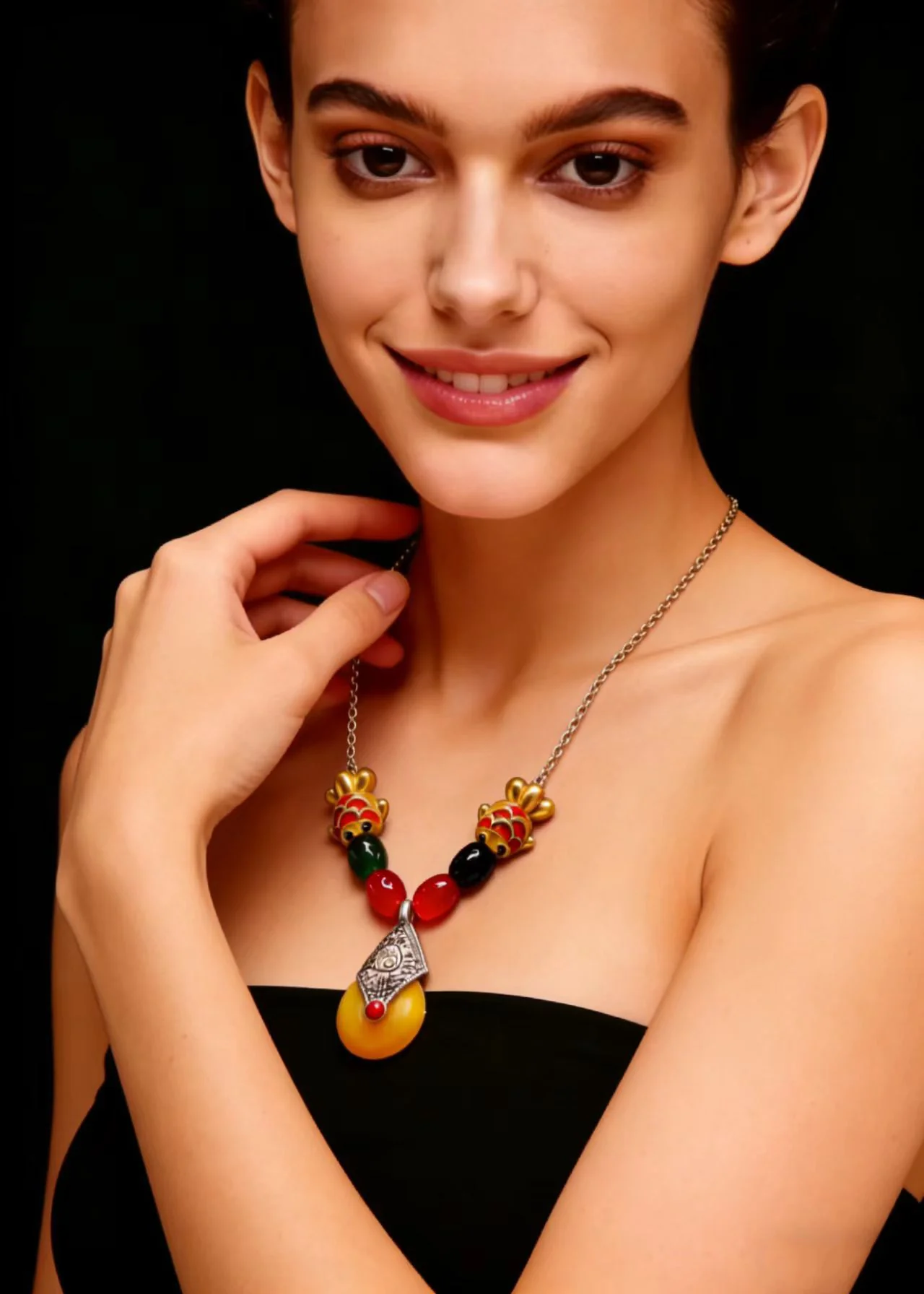 National Style Beeswax Goldfish Gilding Pendant Necklace - Image 2