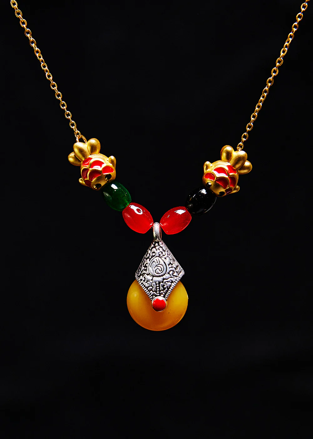 National Style Beeswax Goldfish Gilding Pendant Necklace - Image 5