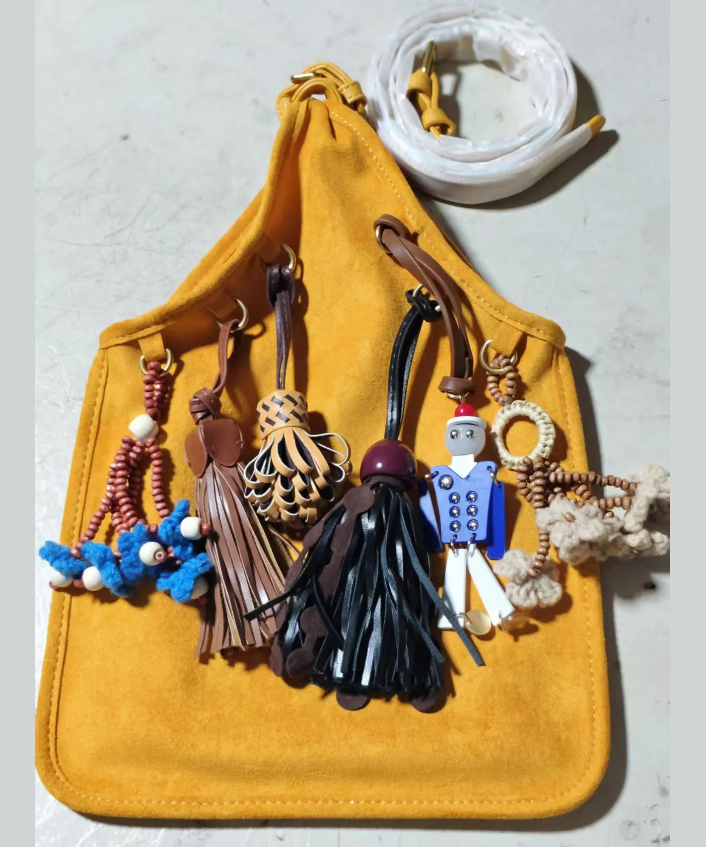 National Style Khaki Tasseled Fine Suede Tote Handbag - Image 5