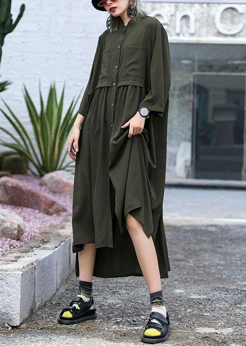 Natural army green chiffon dresses side open Traveling fall shirt Dress - Image 3
