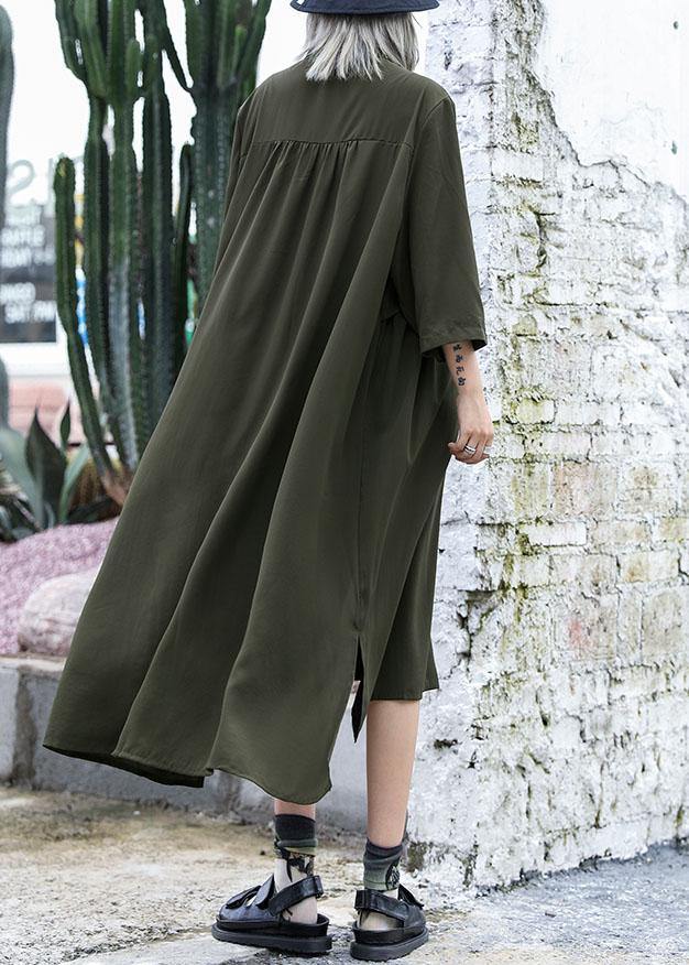 Natural army green chiffon dresses side open Traveling fall shirt Dress - Image 4