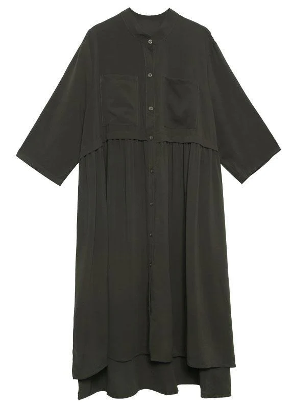 Natural army green chiffon dresses side open Traveling fall shirt Dress - Image 5