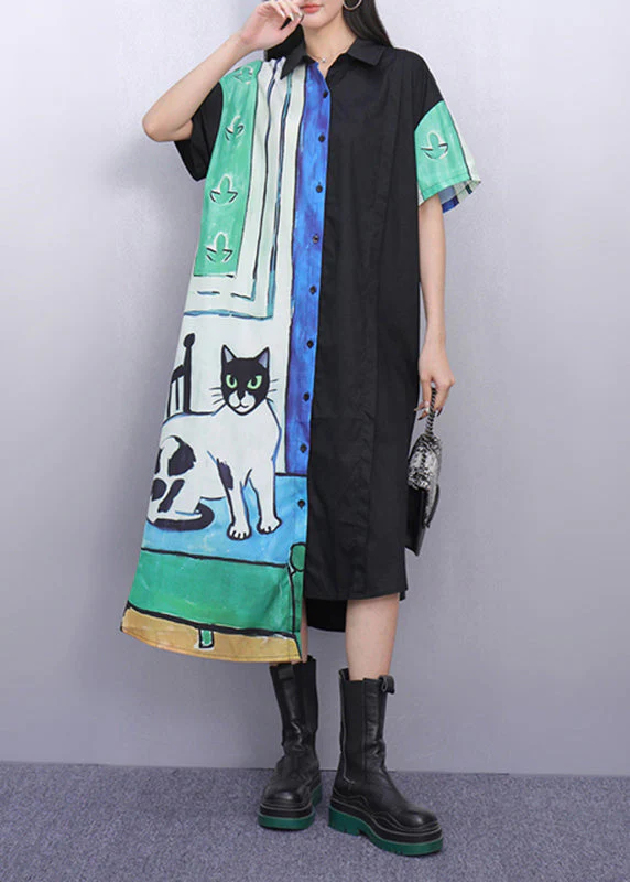 Natural Asymmetrical Peter Pan Collar Print Maxi Dresses Summer