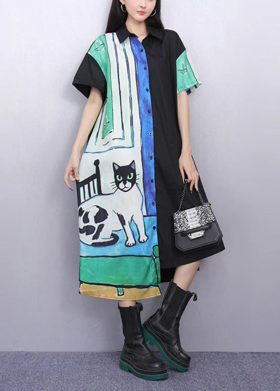 Natural Asymmetrical Peter Pan Collar Print Maxi Dresses Summer - Image 2
