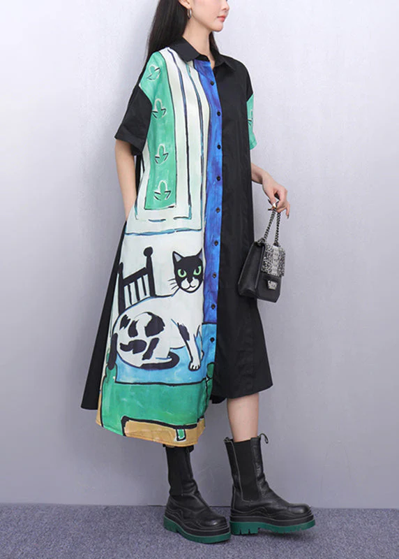 Natural Asymmetrical Peter Pan Collar Print Maxi Dresses Summer - Image 3