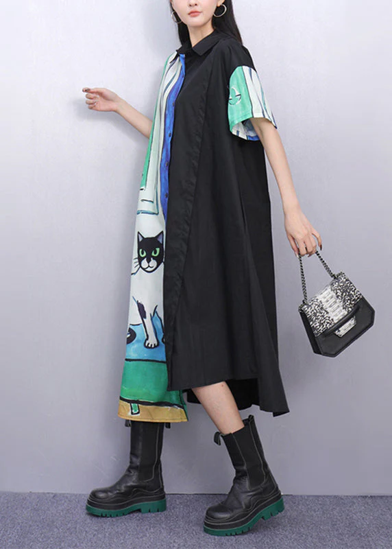 Natural Asymmetrical Peter Pan Collar Print Maxi Dresses Summer - Image 4