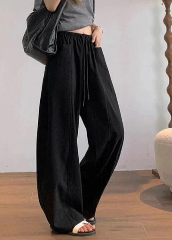 Natural Beige Pockets Solid Wide Leg Pants Summer - Image 4