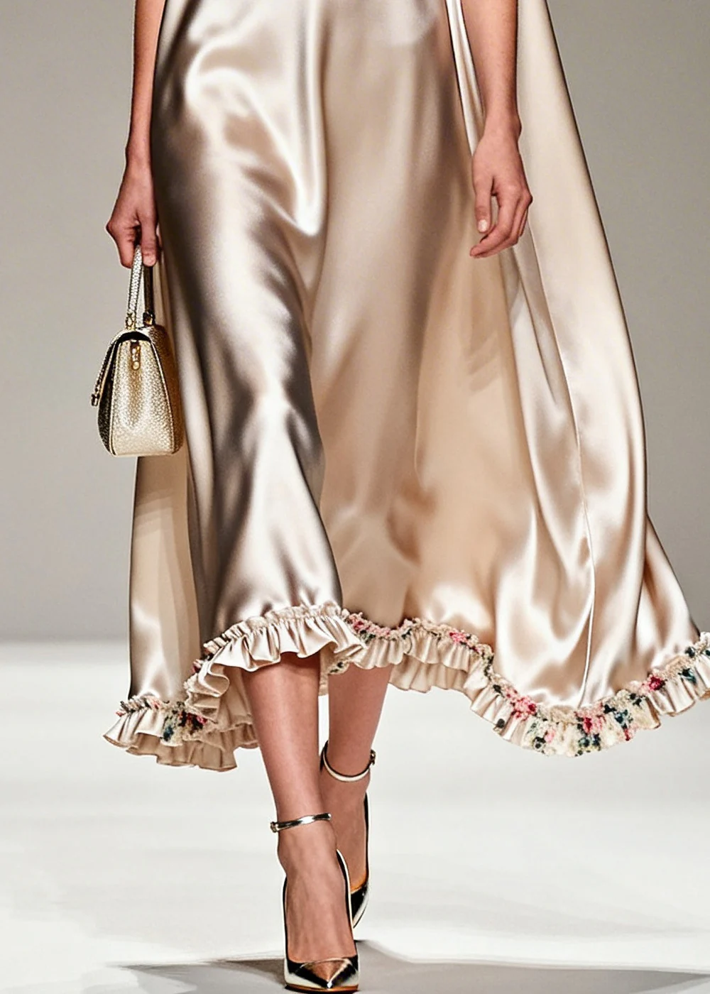 Natural Beige Ruffled Oversized Silk Robe Dresses Summer - Image 4