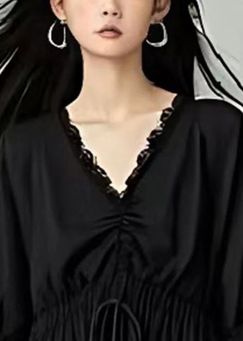 Natural Black Cinched Patchwork Lace Long Dresses Summer - Image 2