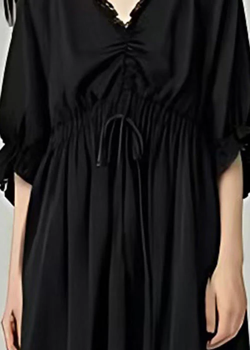 Natural Black Cinched Patchwork Lace Long Dresses Summer - Image 3