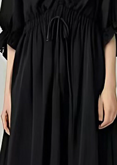 Natural Black Cinched Patchwork Lace Long Dresses Summer - Image 4
