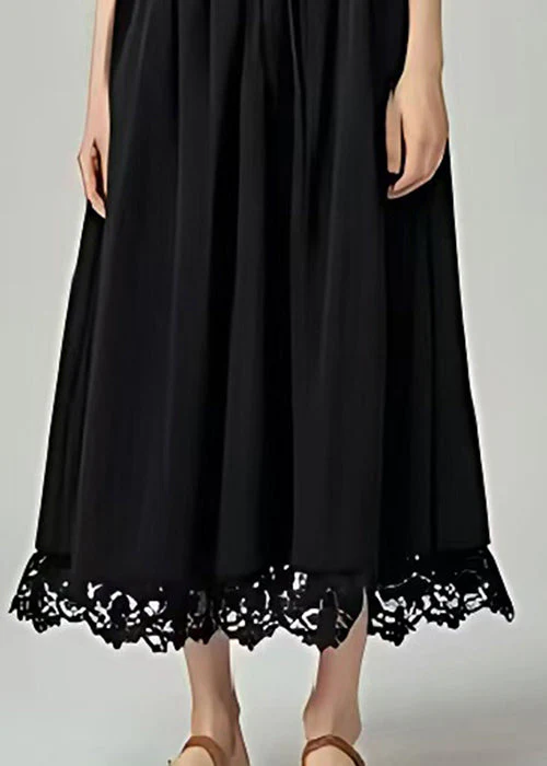 Natural Black Cinched Patchwork Lace Long Dresses Summer - Image 5