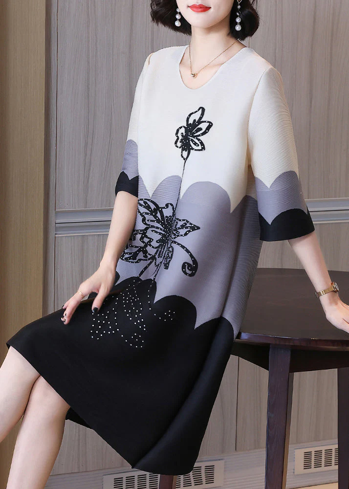 Natural Black O-Neck Print Long Dress Half Sleeve - Image 3