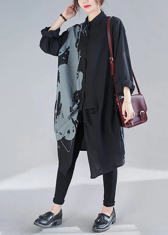 Natural Black Oversized Print Cotton Maxi Dresses Fall - Image 2