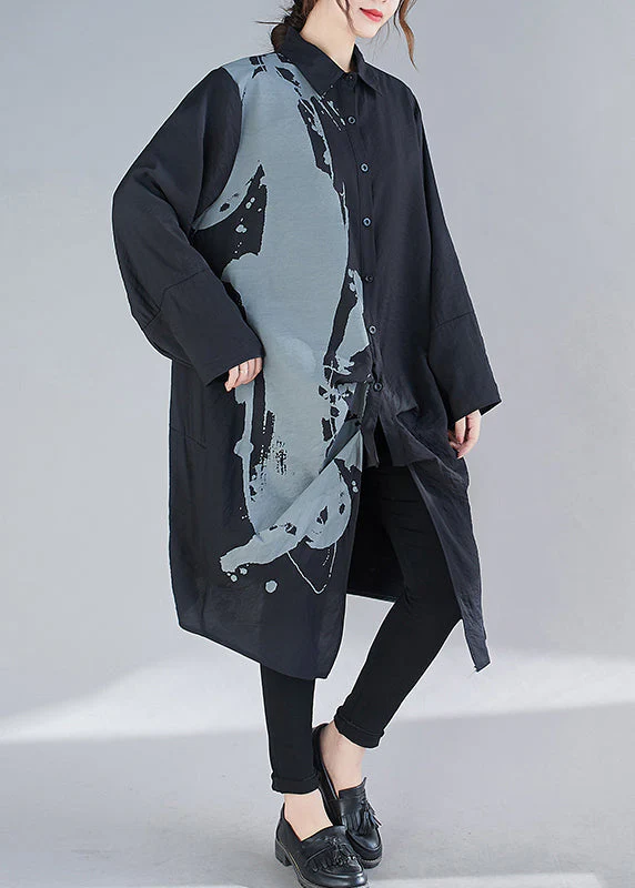 Natural Black Oversized Print Cotton Maxi Dresses Fall - Image 3