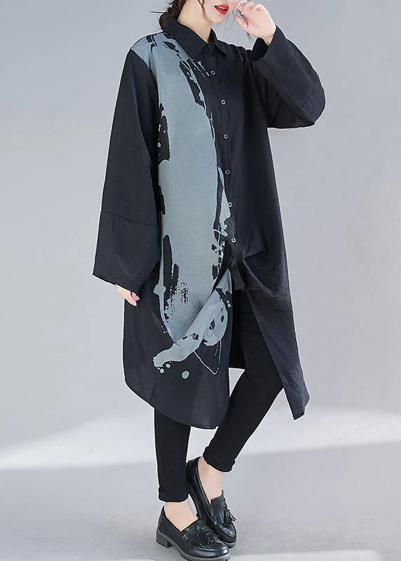Natural Black Oversized Print Cotton Maxi Dresses Fall - Image 4