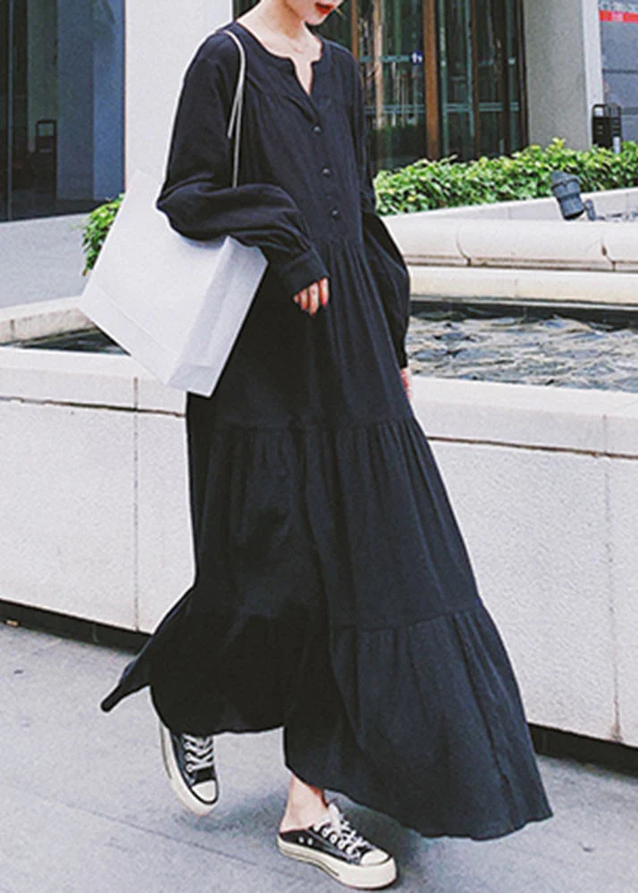 Natural Black Oversized Wrinkled Cotton Shirt Dress Fall - Image 3