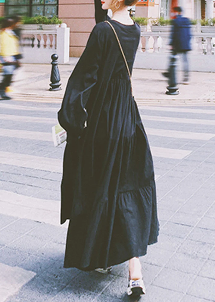 Natural Black Oversized Wrinkled Cotton Shirt Dress Fall - Image 4