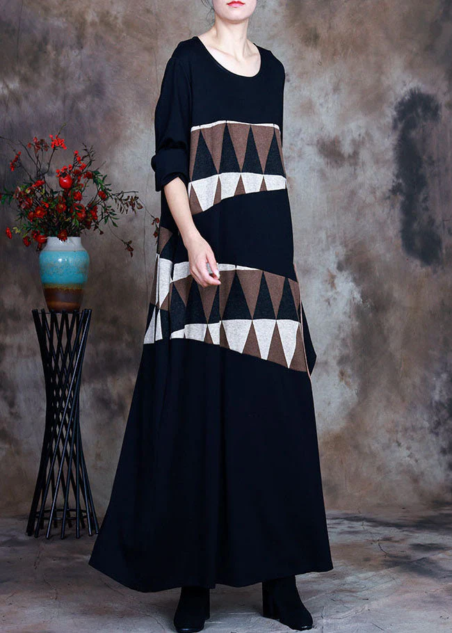 Natural Black pocket Asymmetrical Print Maxi Dresses Spring - Image 3