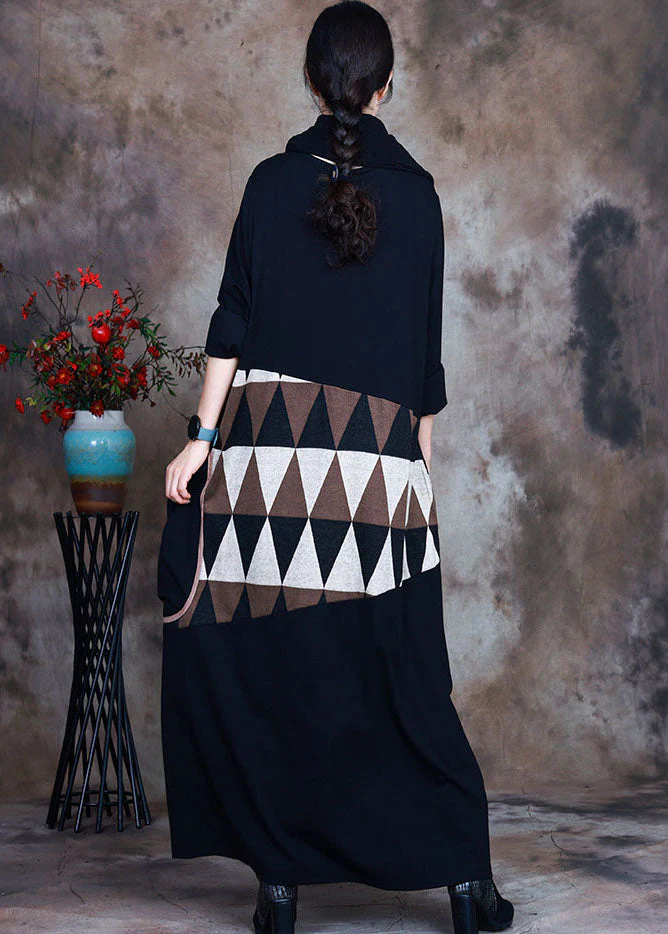 Natural Black pocket Asymmetrical Print Maxi Dresses Spring - Image 5