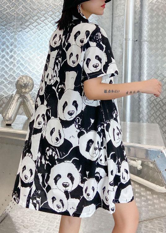 Natural Black Print A Line Long Dress Short Sleeve Cotton Summer - Image 4