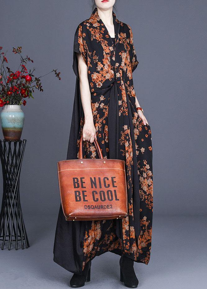 Natural Black Print Patchwork Silk Summer Maxi Dress - Image 2