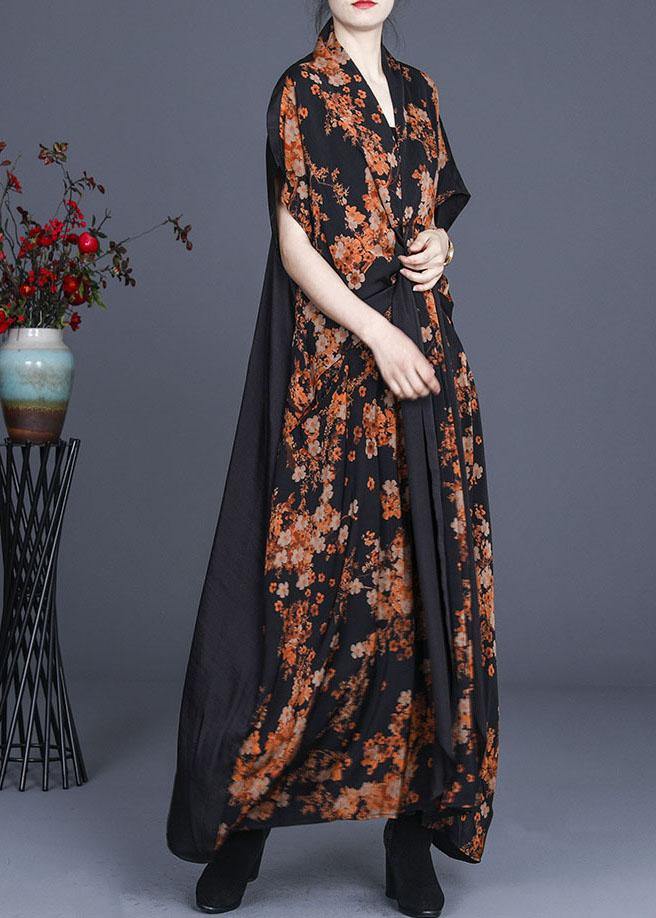 Natural Black Print Patchwork Silk Summer Maxi Dress - Image 3
