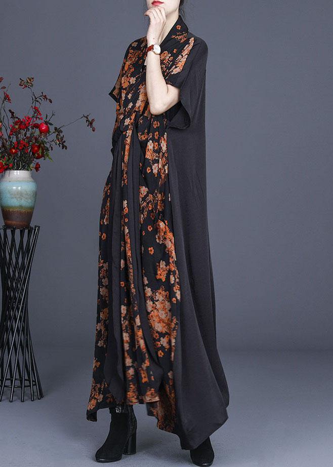 Natural Black Print Patchwork Silk Summer Maxi Dress - Image 4