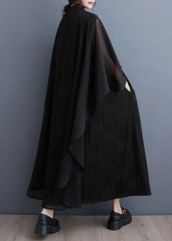 Natural Black Turtleneck Asymmetrical Tulle Holiday Long Dress Spring - Image 4