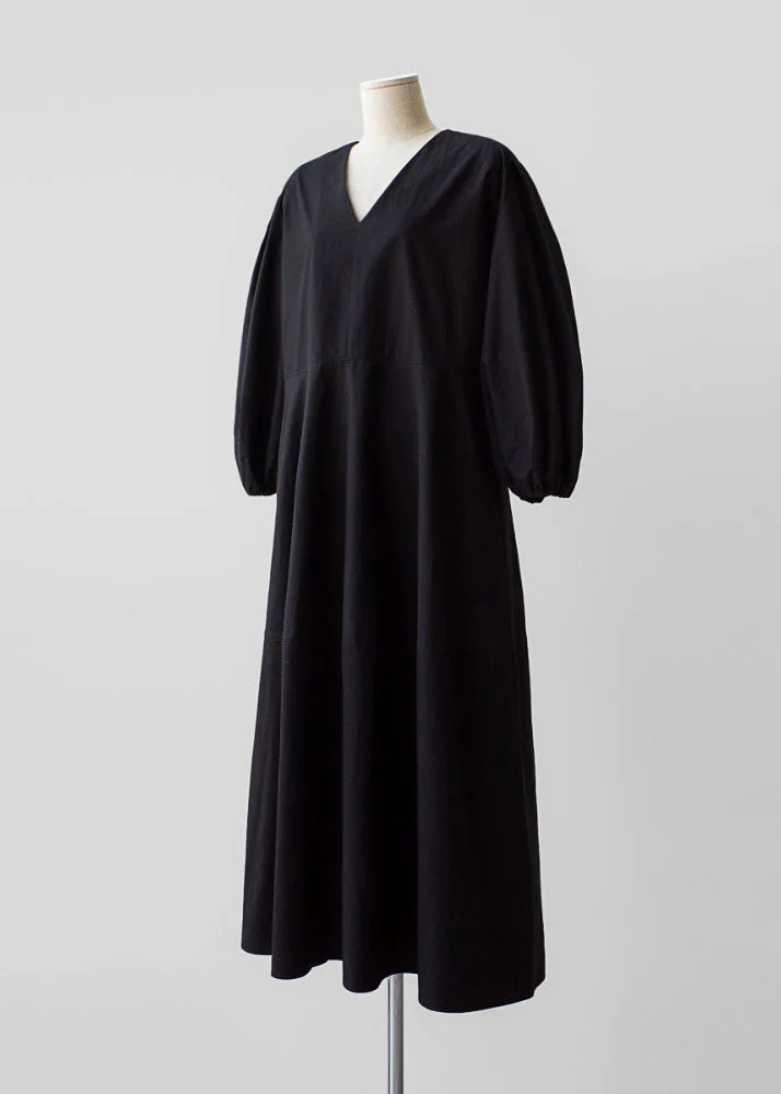Natural Black V Neck lantern sleeve Cotton Party Dress - Image 4