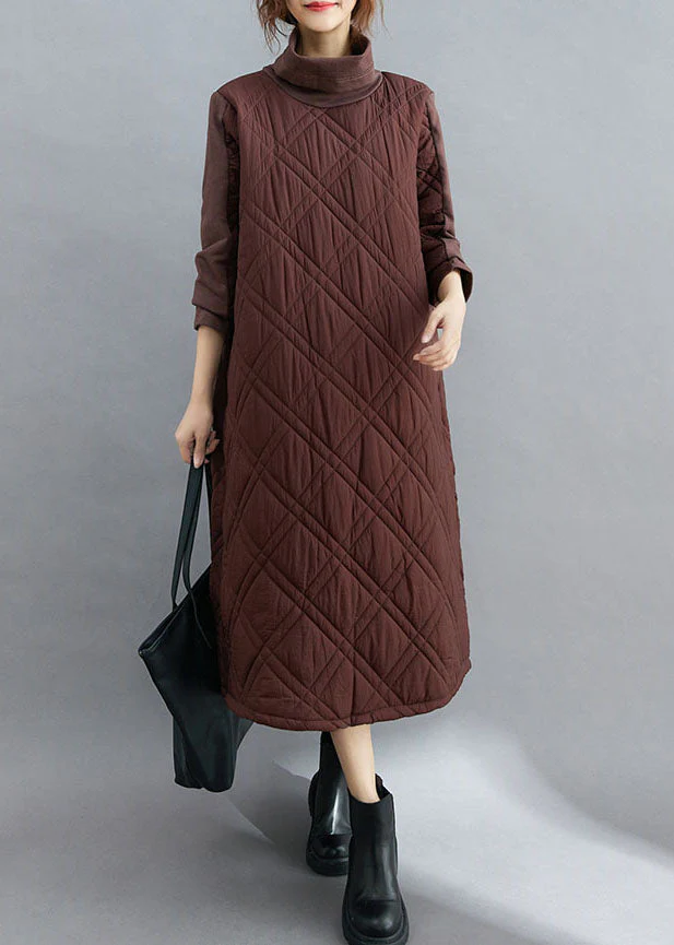 Natural Chocolate thick Pockets Fine Cotton Filled Long Dress Winter - Image 2