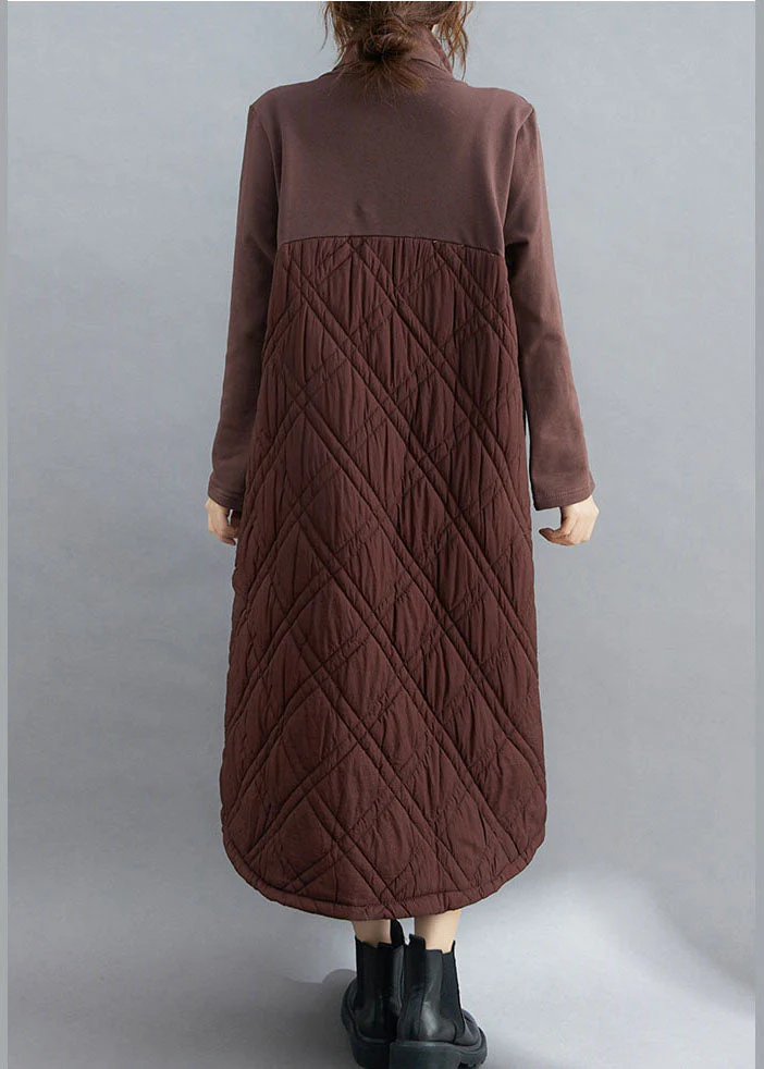 Natural Chocolate thick Pockets Fine Cotton Filled Long Dress Winter - Image 4
