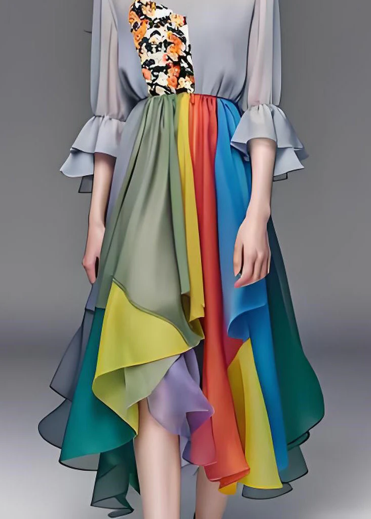 Natural Colorblock Asymmetrical Patchwork Chiffon Dresses Summer - Image 5