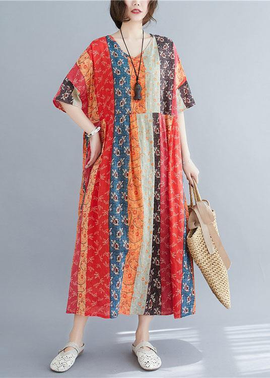 Natural ColorBlock Print O-Neck Summer Maxi Dresses Half Sleeve - Image 2