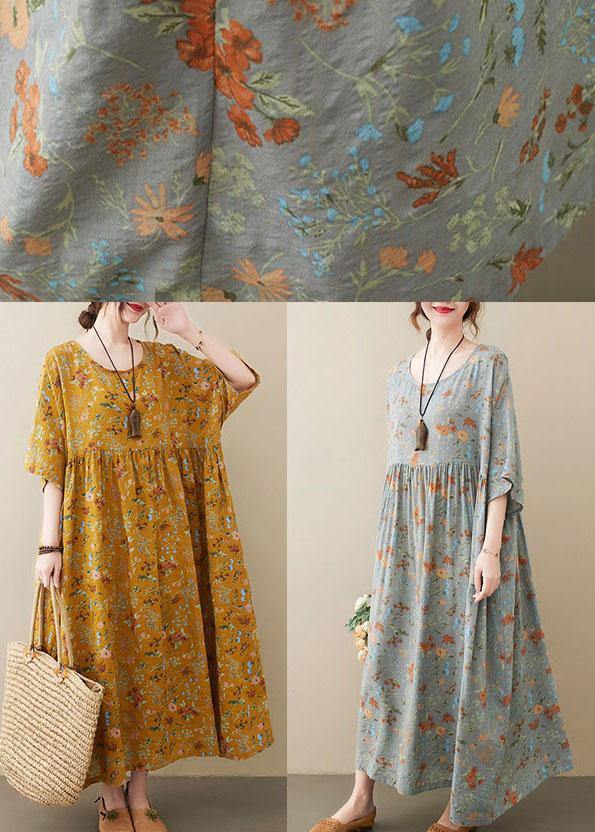 Natural dark Yellow O-Neck Pockets Print Summer Sundress - Image 7