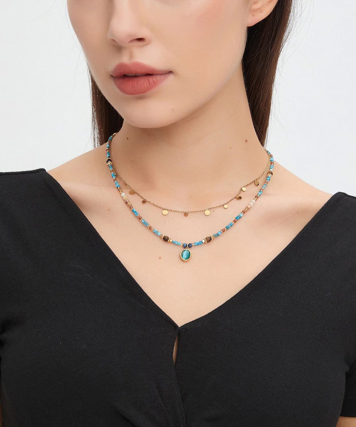 Natural Double Layered Stacking Gratuated Bead Necklace - Image 4