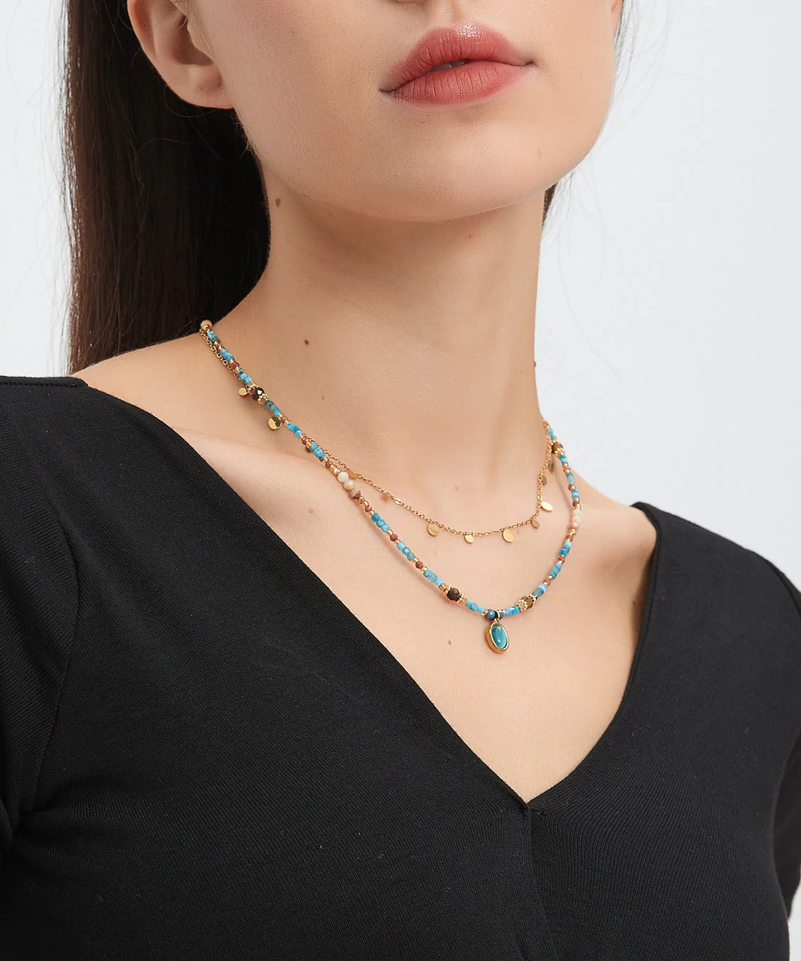 Natural Double Layered Stacking Gratuated Bead Necklace - Image 5