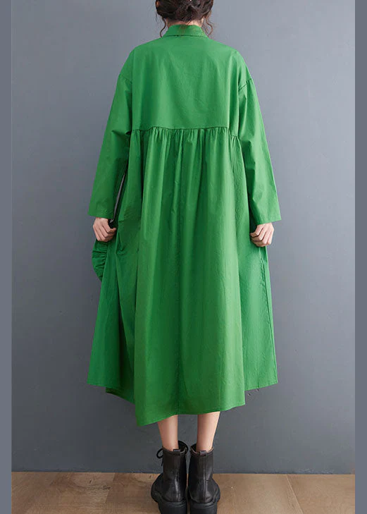 Natural Green Asymmetrical Floral Cotton shirts Dress Spring - Image 5