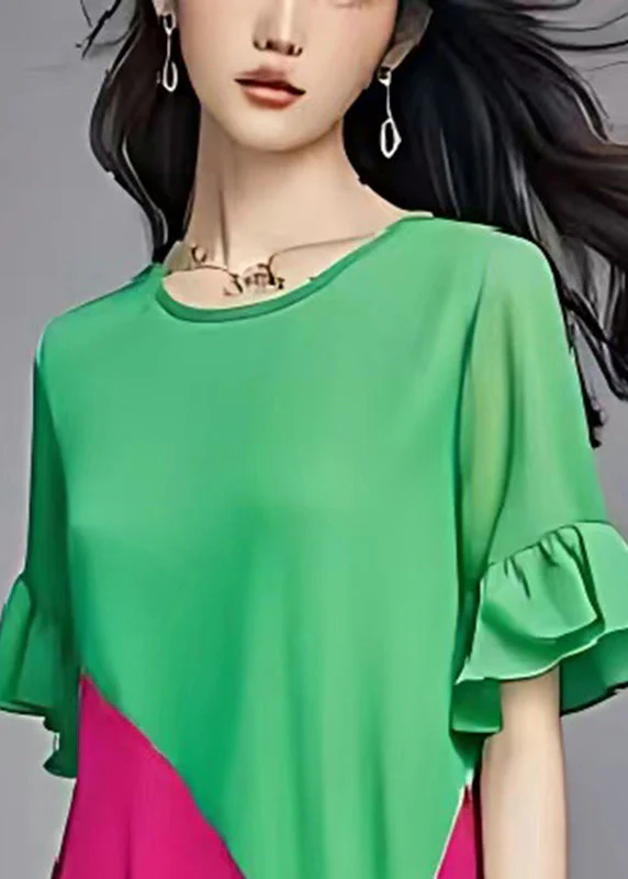 Natural Green Asymmetrical Patchwork Chiffon Party Dress Summer - Image 3