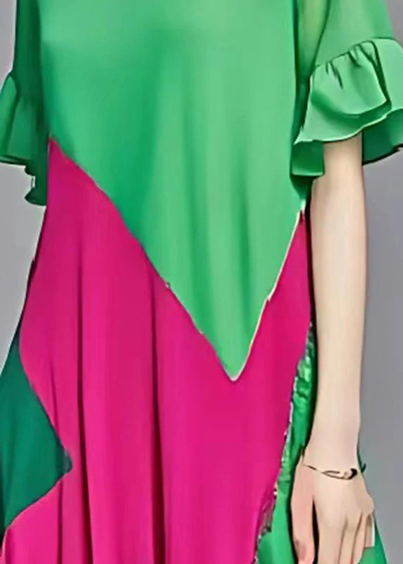 Natural Green Asymmetrical Patchwork Chiffon Party Dress Summer - Image 4