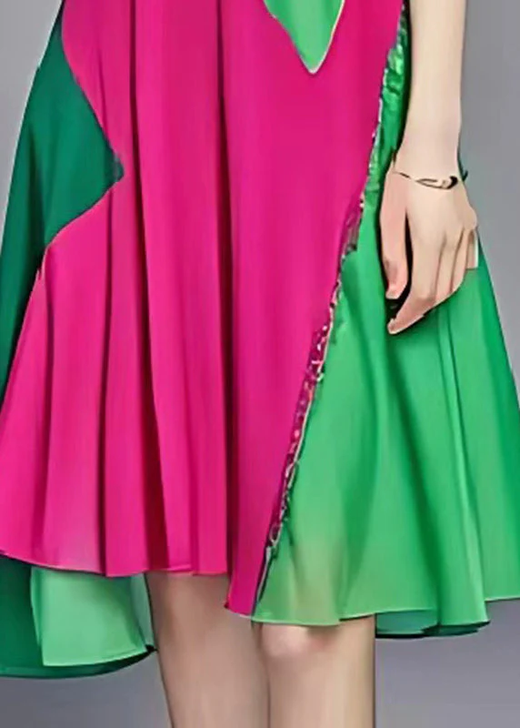 Natural Green Asymmetrical Patchwork Chiffon Party Dress Summer - Image 5