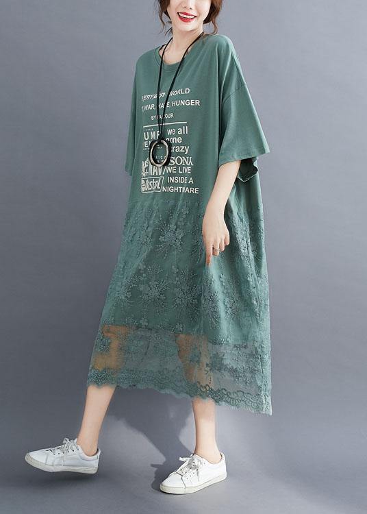 Natural Green O-Neck Graphic Summer Long Dresses Half Sleeve - Image 3