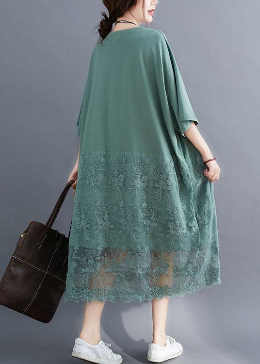 Natural Green O-Neck Graphic Summer Long Dresses Half Sleeve - Image 4