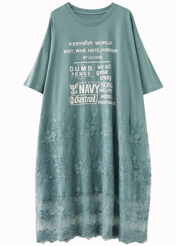 Natural Green O-Neck Graphic Summer Long Dresses Half Sleeve - Image 5