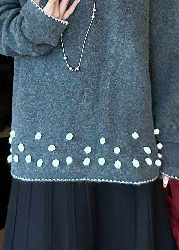 Natural Grey O-Neck Cozy Cotton Knit Sweater Tops Fall - Image 5