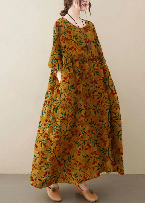 Natural  grey O-Neck Pockets Print Summer Sundress - Image 8